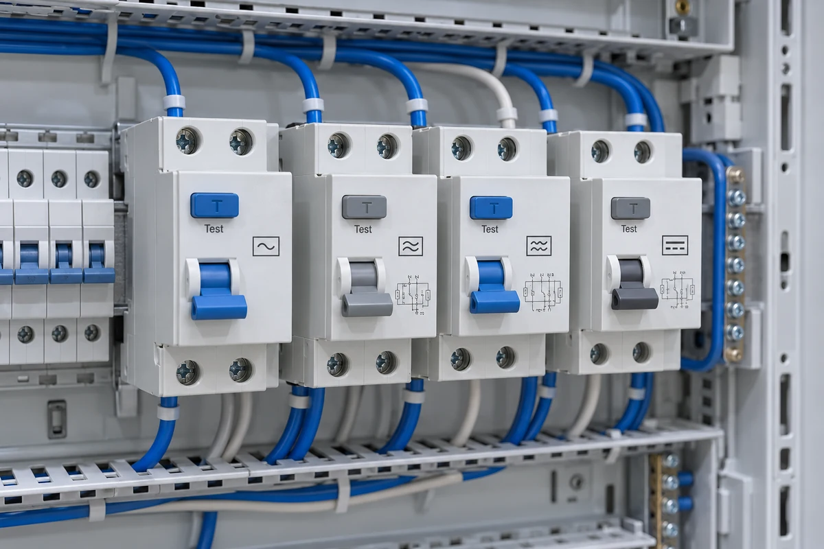 اختيار القاطع التفاضلي RCD: الأنواع AC وA وF وB وحساسية 30 و100 و300 ملي أمبير